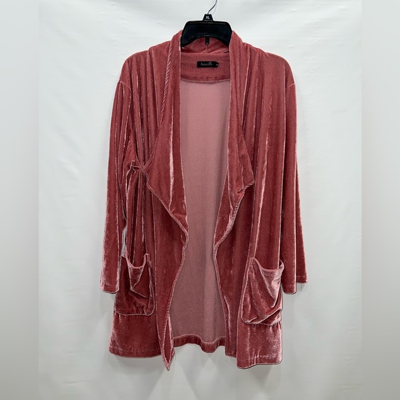 Amaryllis Sweaters - Women's Velvet Open Front Cardigan Sweater - Pink